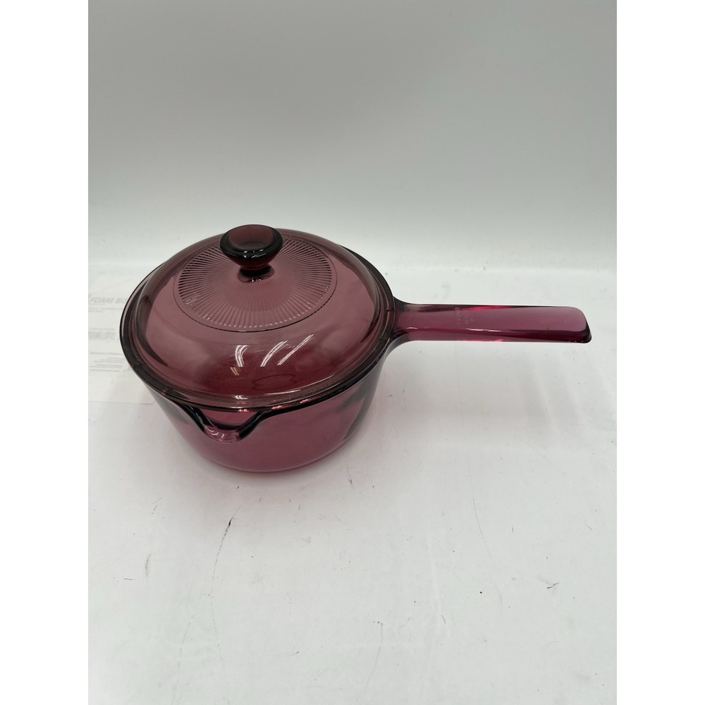 Vintage VISIONS Cranberry 1L Saucepan Pyrex V-1-C Lid Corning USA Glass Pot